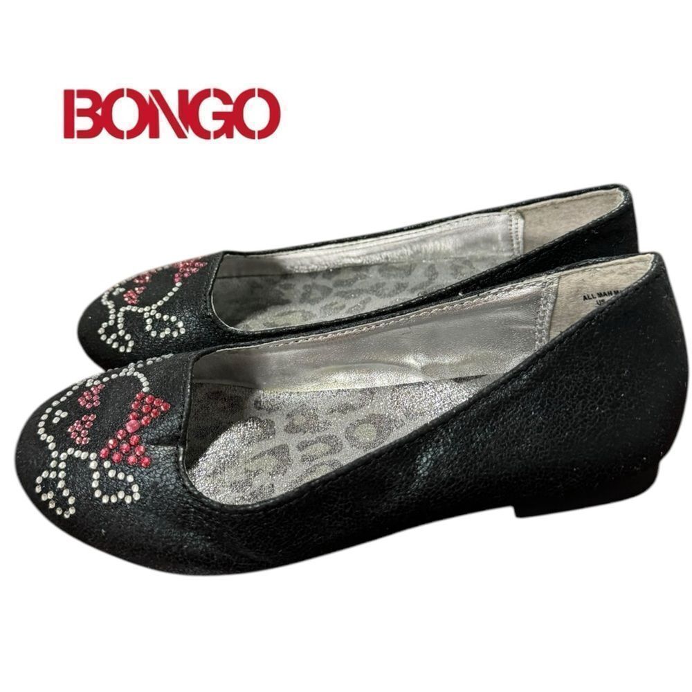 BONGO Girls Black Rhinestone Skull Bow Slip-on Flats 11